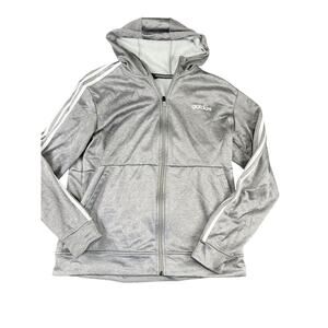 Adidas Men's Gray Zip Up Hoodie 3 Stripes Large Missing Drawstring Athletic